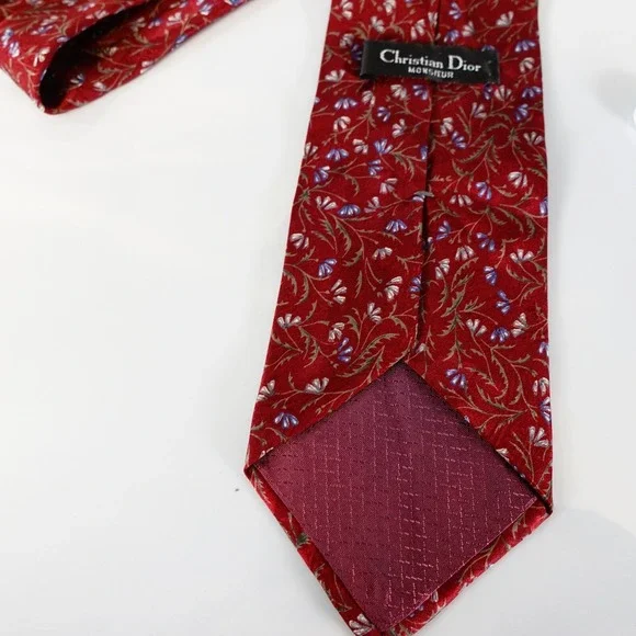 CHRISTIAN DIOR Neck Tie Mens Red Floral Suit Designer Western Boho Wine Luxury
